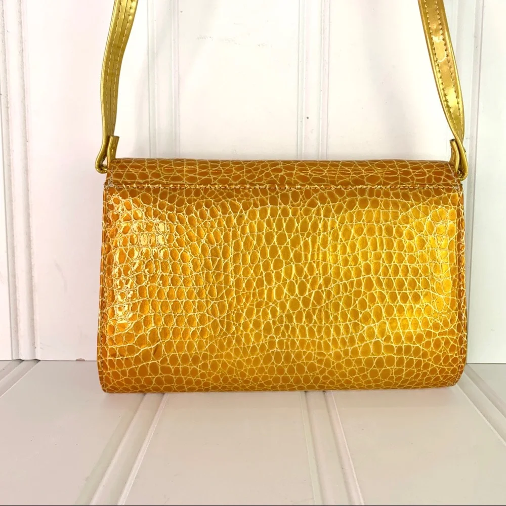 F.X LASALLE CROC YELLOW CROSSBODY CLUTCH SMALL BAG ANIMAL PRINT SHOULDER BAG - Picture 5 of 17